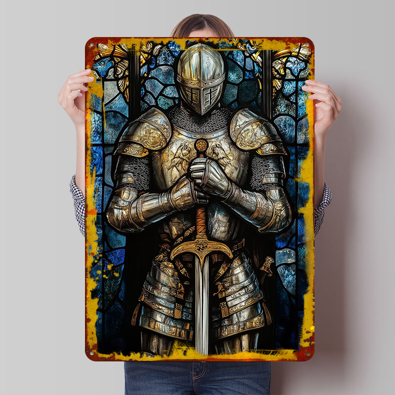 Retro Knight Gaming - Plakat z metalu, rycerz w błyszczących